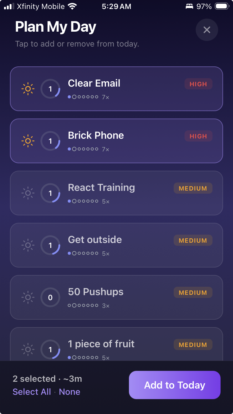Plan My Day screen