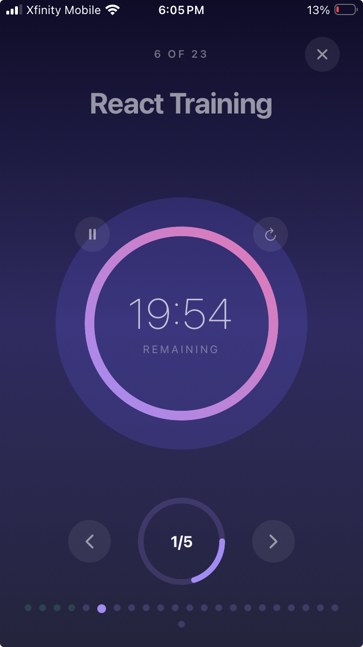 Timer screen showing a running strop